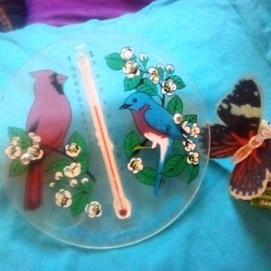 Vintage Bird Decor Outdoor thermometer & Solar Butterfly